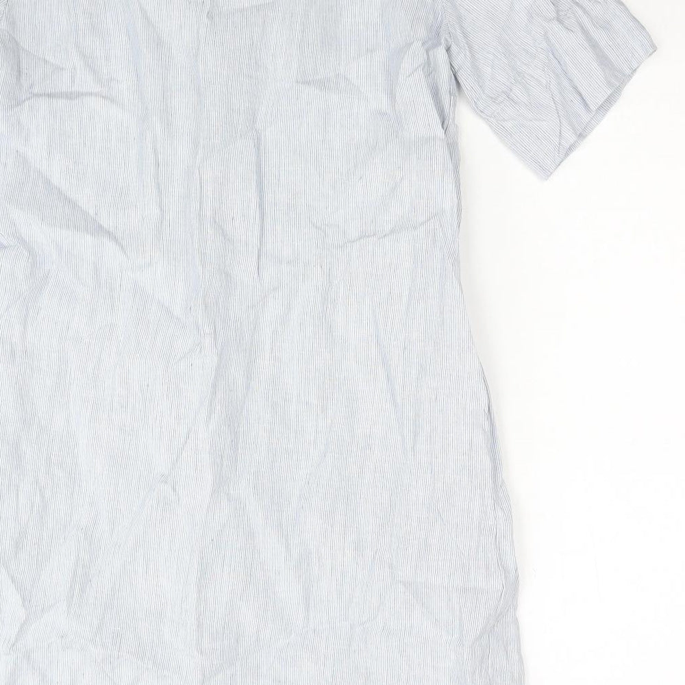 Marvin Browne Womens Blue Striped Linen A-Line Size S V-Neck Pullover
