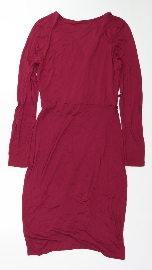 F&F Womens Red Viscose A-Line Size 8 V-Neck Pullover