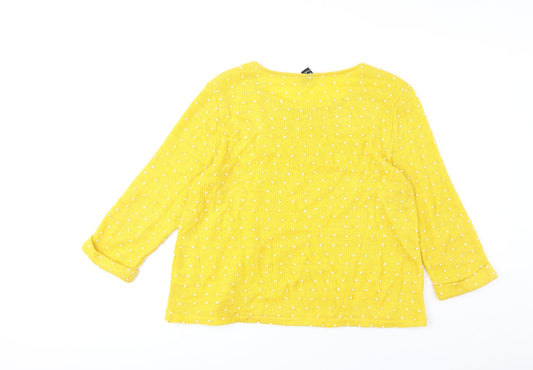 Izabel Womens Yellow Round Neck Geometric Acrylic Pullover Jumper Size 14
