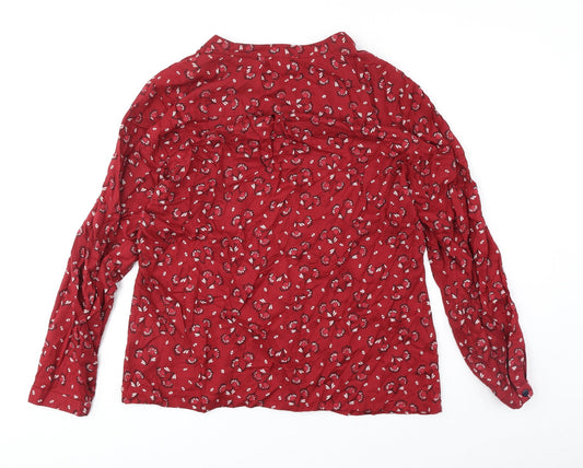 M&Co Womens Red Geometric Polyester Basic Button-Up Size 14 V-Neck