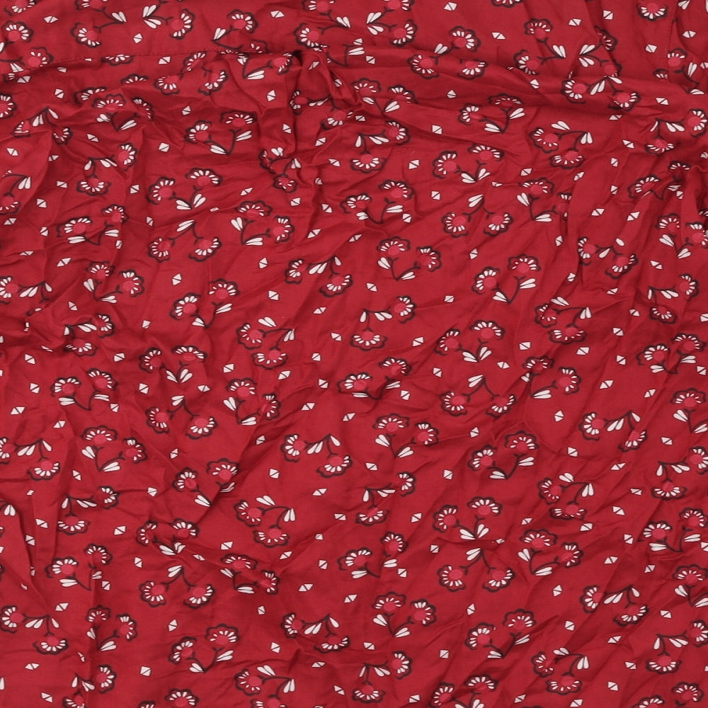 M&Co Womens Red Geometric Polyester Basic Button-Up Size 14 V-Neck