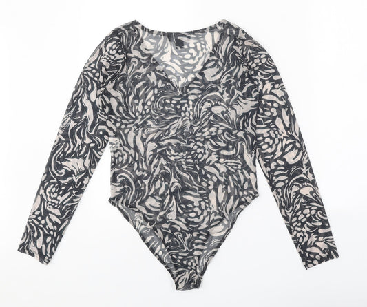 Primark Womens Black Geometric Polyester Bodysuit One-Piece Size 6 Snap