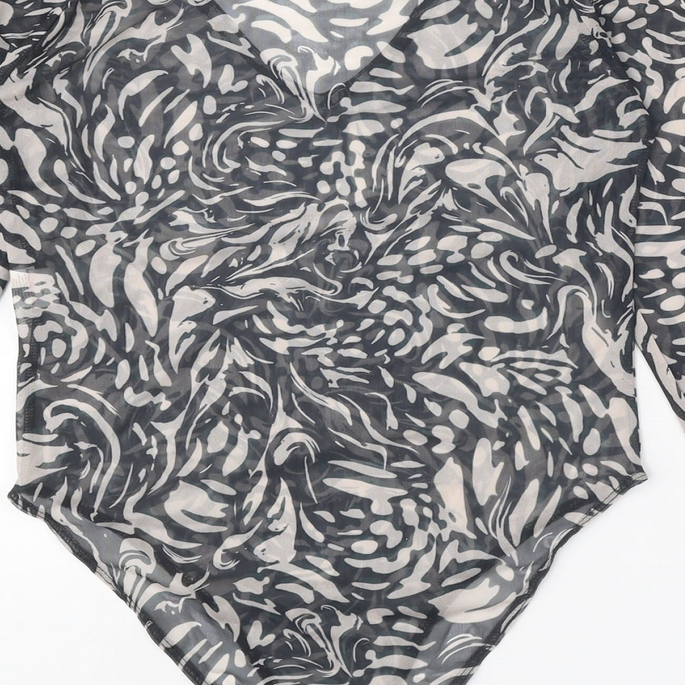 Primark Womens Black Geometric Polyester Bodysuit One-Piece Size 6 Snap