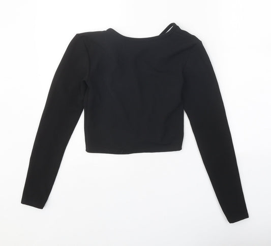 PRETTYLITTLETHING Womens Black Polyester Wrap Blouse Size S Round Neck - Open Back