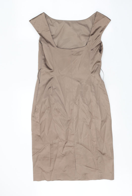 Preworn Womens Brown Polyester Pencil Dress One Size Boat Neck Zip