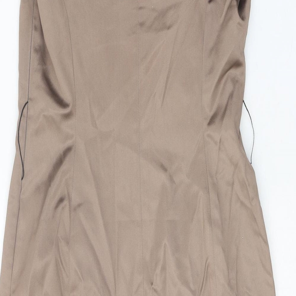 Preworn Womens Brown Polyester Pencil Dress One Size Boat Neck Zip