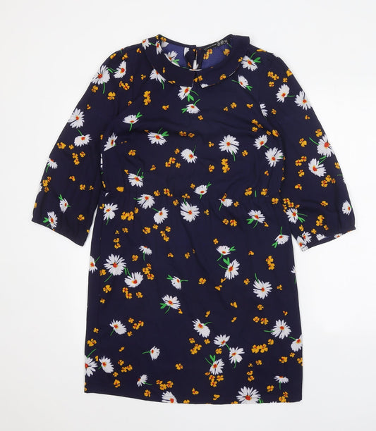 Atmosphere Womens Blue Floral Polyester Shift Size 8 Collared Button