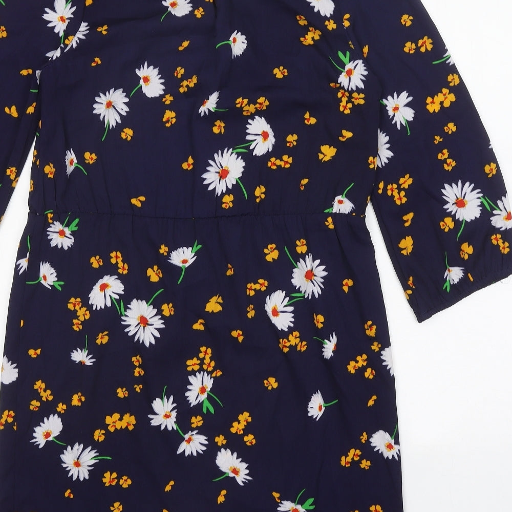 Atmosphere Womens Blue Floral Polyester Shift Size 8 Collared Button