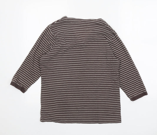 Bonmarché Womens Brown Striped Cotton Basic Blouse Size M V-Neck