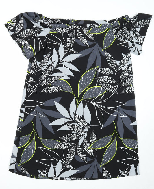 George Womens Black Floral Viscose A-Line Size 14 Boat Neck Pullover