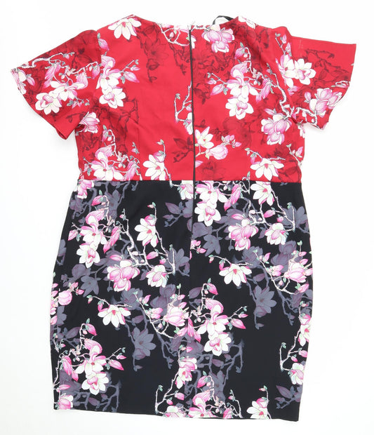 Paper Dolls Womens Multicoloured Floral Polyester A-Line Size 6 V-Neck Zip