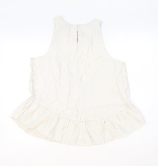 Ann Taylor Womens Beige Polyester Basic Tank Size M Round Neck