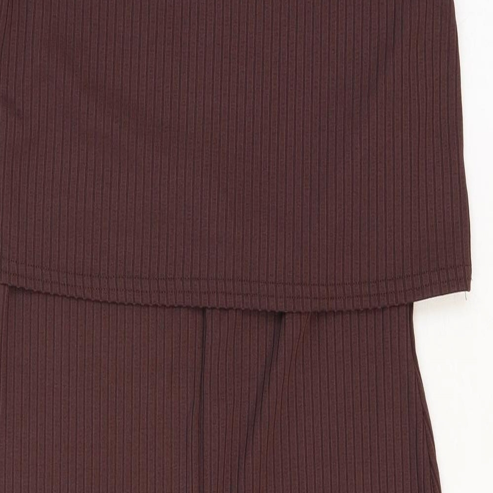 Boohoo Womens Brown Polyester Bodycon Size 14 Mock Neck Pullover