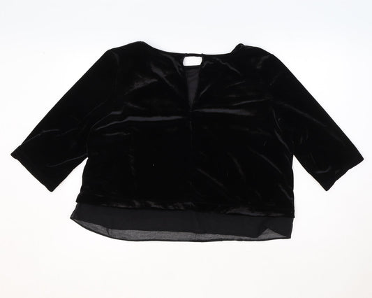 River Island Womens Black Polyester Cropped Blouse Size 18 Boat Neck - Chiffon Hem