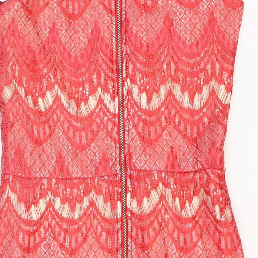 In the Style Womens Red Geometric Polyester Bodycon Size 14 Round Neck Zip