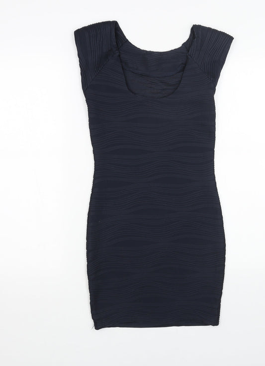 AX Paris Womens Blue Geometric Polyester Bodycon Size S Round Neck Pullover