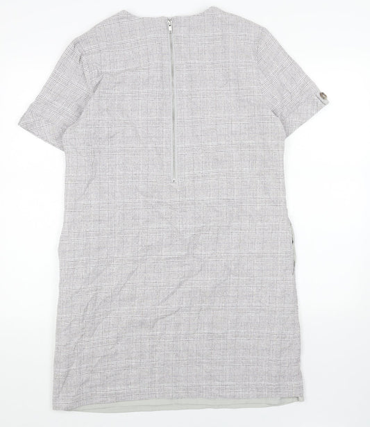 NEXT Womens Grey Plaid Cotton A-Line Size L Round Neck Zip
