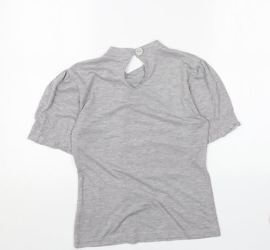 George Womens Grey Polyester Basic T-Shirt Size 8 Round Neck - Tie Neck Detail
