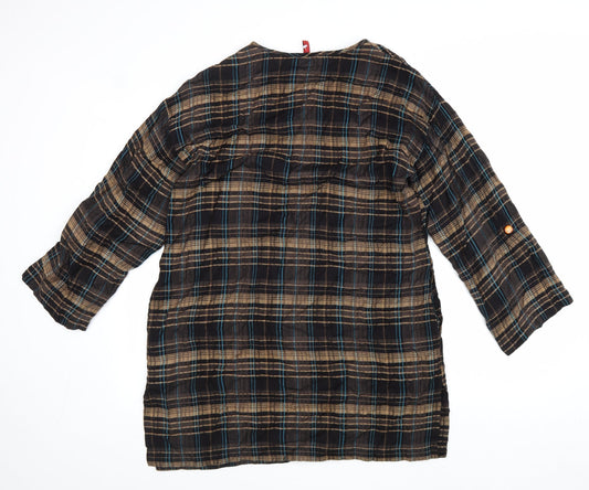 Fransa Womens Brown Plaid Viscose A-Line Size M Round Neck Pullover