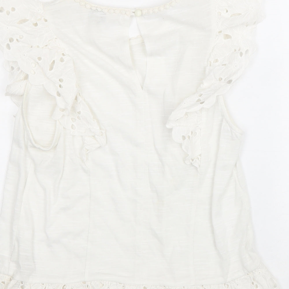 Miss Selfridge Womens White Polyester Basic Tank Size 6 Round Neck - Broderie Anglaise