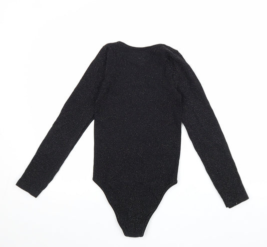 Primark Womens Black Nylon Bodysuit One-Piece Size S Snap