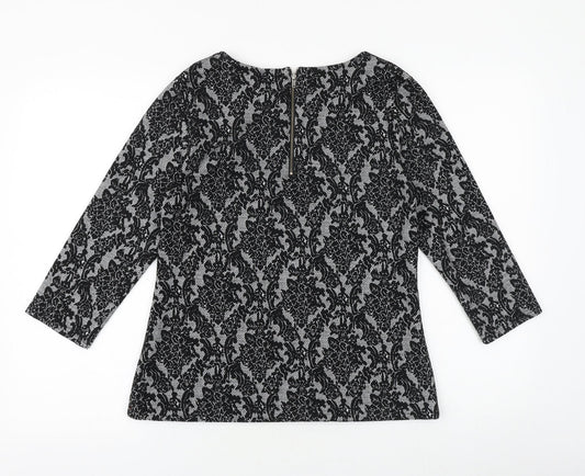 Papaya Womens Black Geometric Polyester Basic Blouse Size 10 Boat Neck