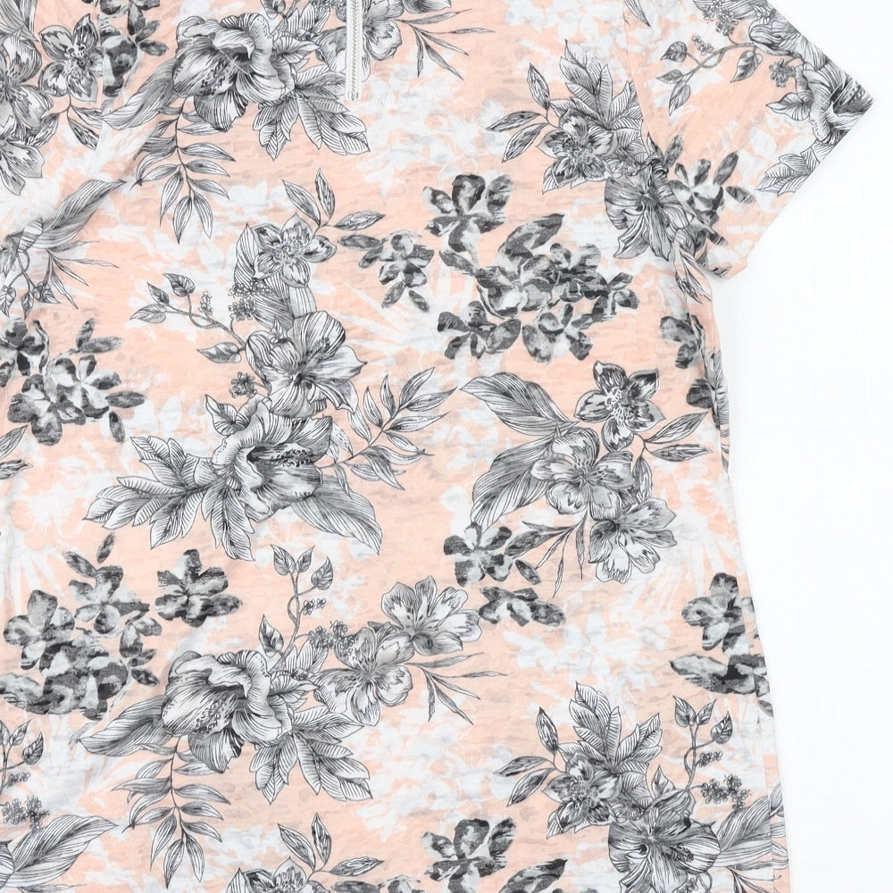 Bonmarché Womens Pink Geometric Viscose Basic T-Shirt Size 10 Round Neck