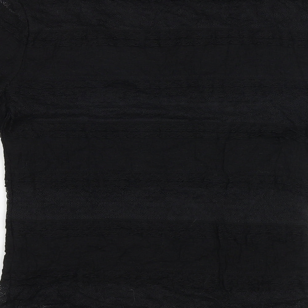 Precis Womens Black Nylon Basic T-Shirt Size XS Scoop Neck