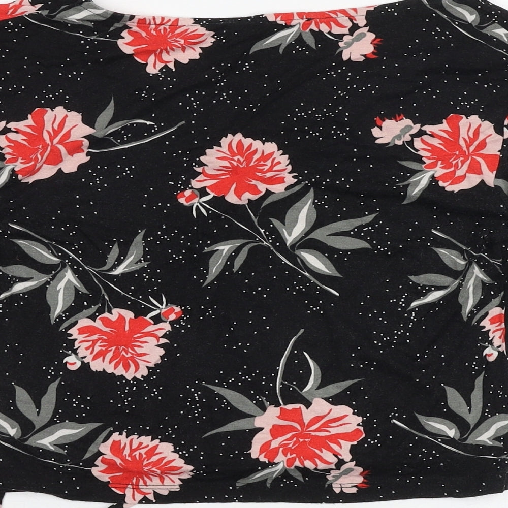 Primark Womens Black Floral Viscose Basic T-Shirt Size 6 V-Neck