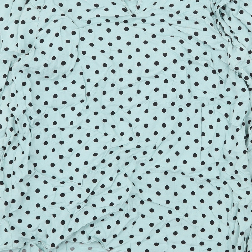 Papaya Womens Green Polka Dot Viscose Basic Blouse Size 8 Round Neck