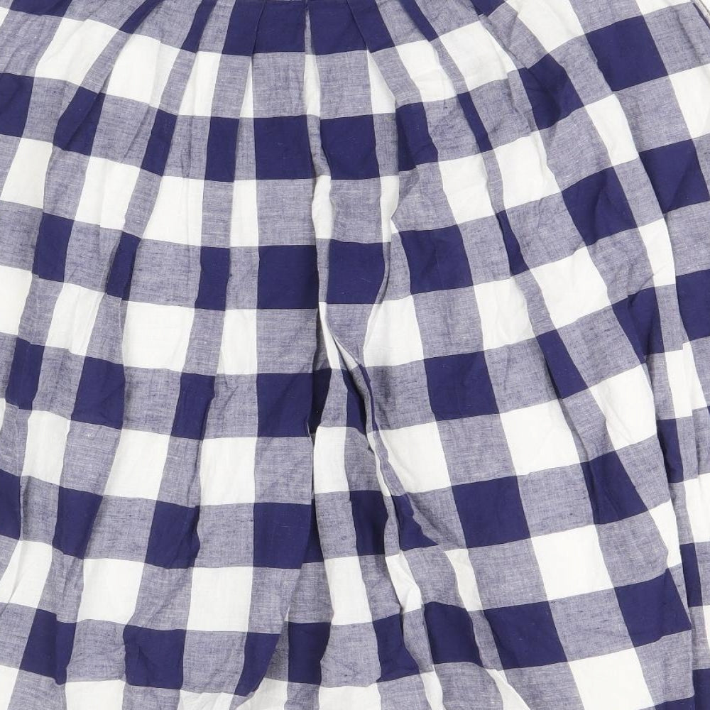 MARCS Womens Blue Check Cotton Swing Skirt Size 8 Zip