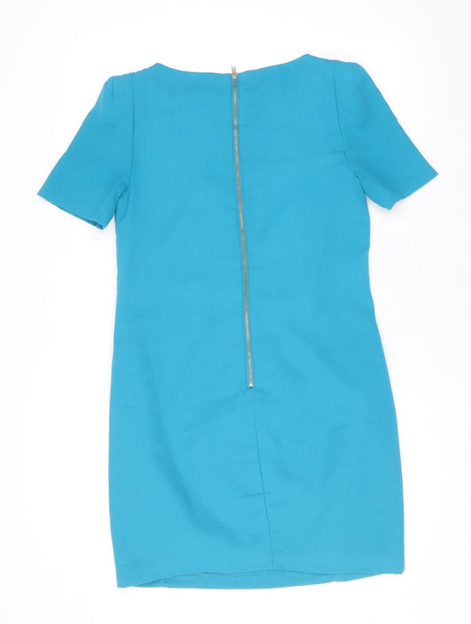 Warehouse Womens Blue Polyester A-Line Size 10 Round Neck Zip