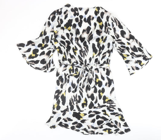 In the Style Womens Ivory Animal Print Polyester Fit & Flare Size 8 V-Neck Pullover - Leopard Pattern