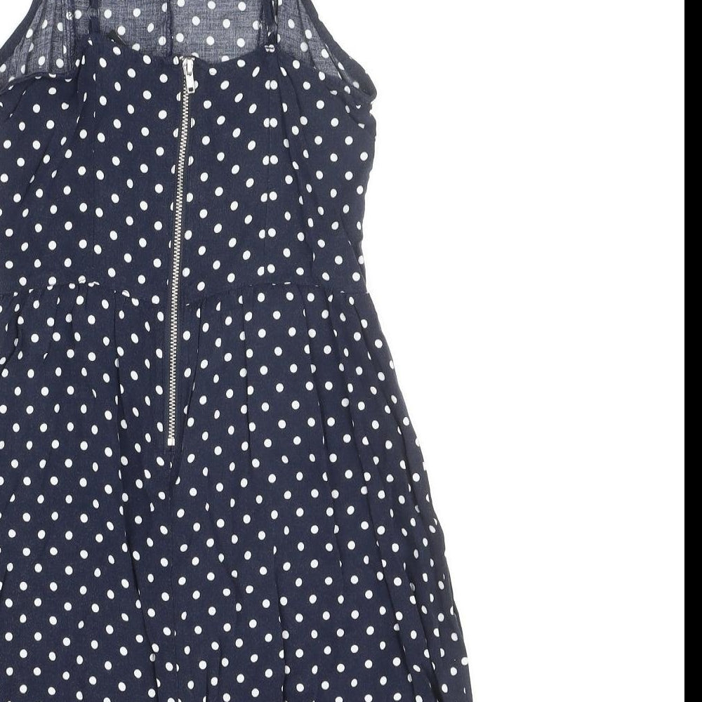 Divided Womens Blue Polka Dot Viscose Tank Dress Size 8 Round Neck Zip
