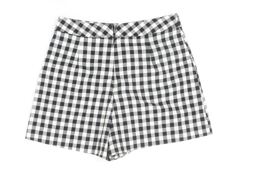 Topshop Womens Black Check Polyester Hot Pants Shorts Size 6 Regular Zip - Flower Detail