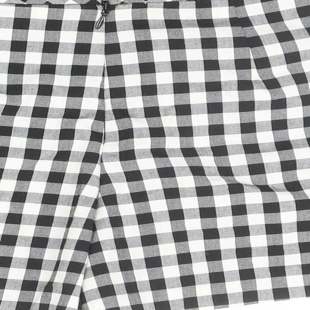 Topshop Womens Black Check Polyester Hot Pants Shorts Size 6 Regular Zip - Flower Detail