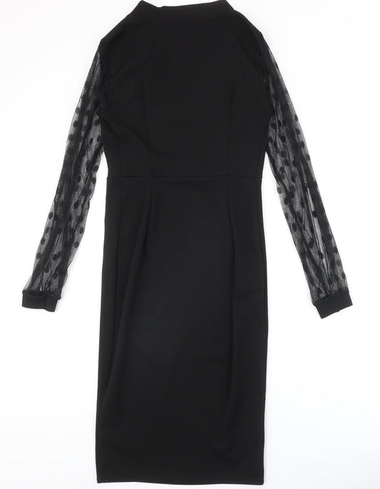 Boohoo Womens Black Polka Dot Polyester A-Line Size 8 V-Neck Pullover