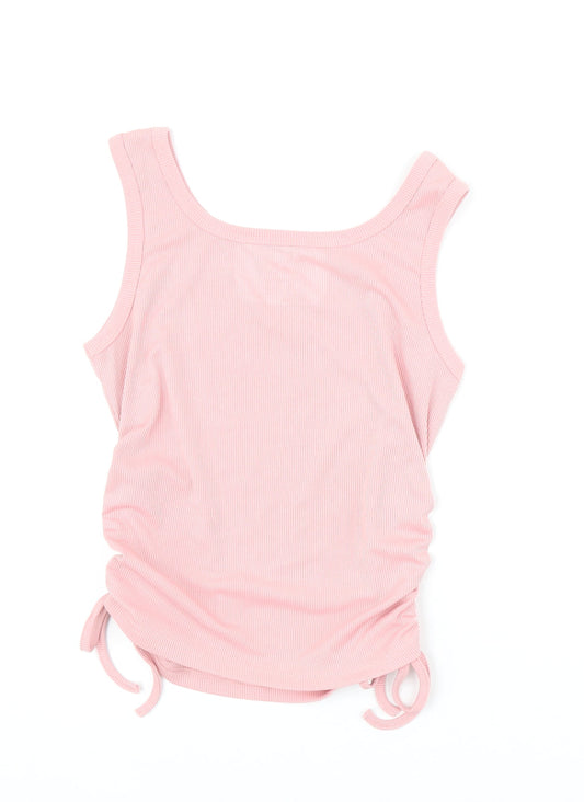 SheIn Womens Pink Polyester Cropped Tank Size S Scoop Neck - Ribbed Side Ruched
