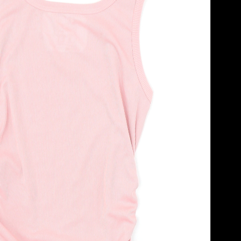 SheIn Womens Pink Polyester Cropped Tank Size S Scoop Neck - Ribbed Side Ruched