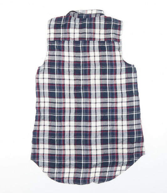 Primark Womens Blue Plaid Viscose Basic Button-Up Size 12 Collared