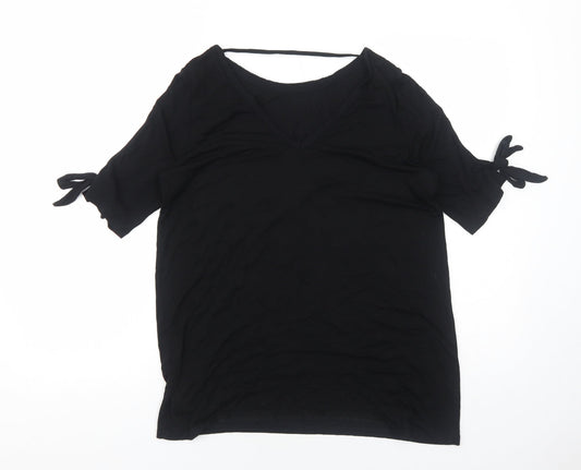 F&F Womens Black Viscose Basic Blouse Size 10 Round Neck