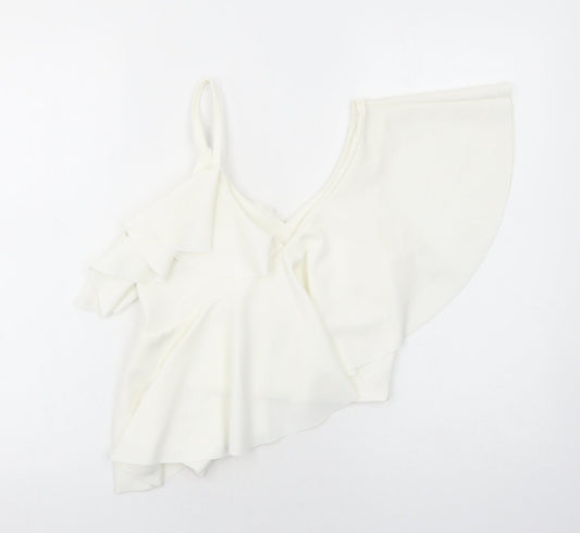 Preworn Womens White Polyester Cropped Blouse Size S V-Neck
