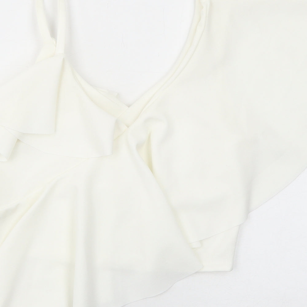 Preworn Womens White Polyester Cropped Blouse Size S V-Neck