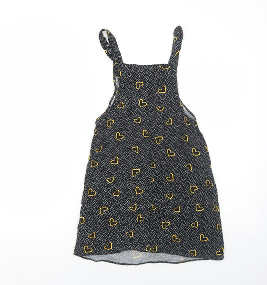 Primark Womens Black Geometric Viscose Pinafore/Dungaree Dress Size 6 Square Neck Pullover