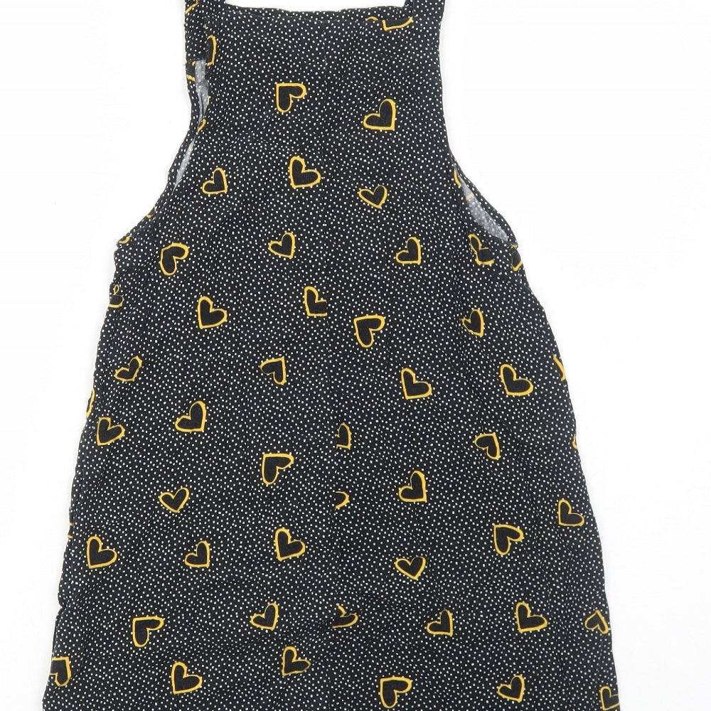 Primark Womens Black Geometric Viscose Pinafore/Dungaree Dress Size 6 Square Neck Pullover