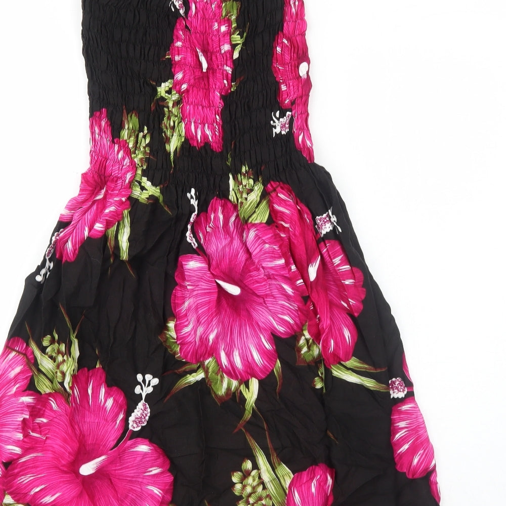 Mc.Clain Womens Black Floral Viscose Fit & Flare Size S Halter Pullover - Shirred