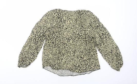 Papaya Womens Beige Animal Print Viscose Basic Blouse Size 12 V-Neck - Leopard Print