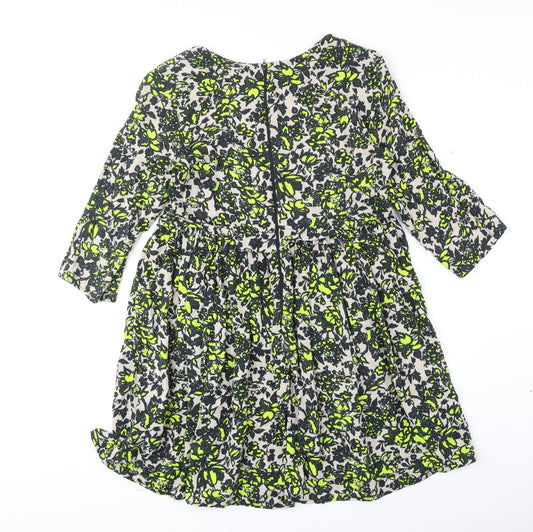 ASOS Womens Green Geometric Viscose A-Line Size 10 Round Neck Zip
