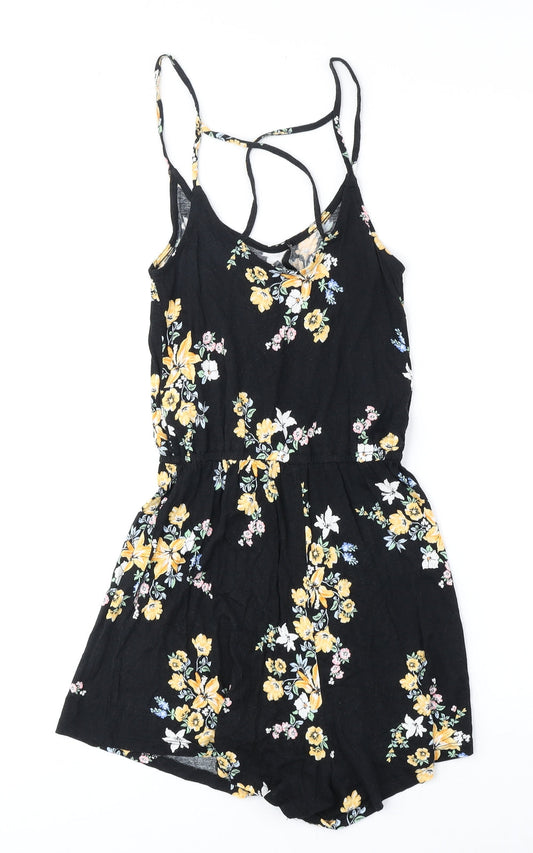 Divided by H&M Womens Black Floral Polyester Playsuit One-Piece Size 2XS Pullover