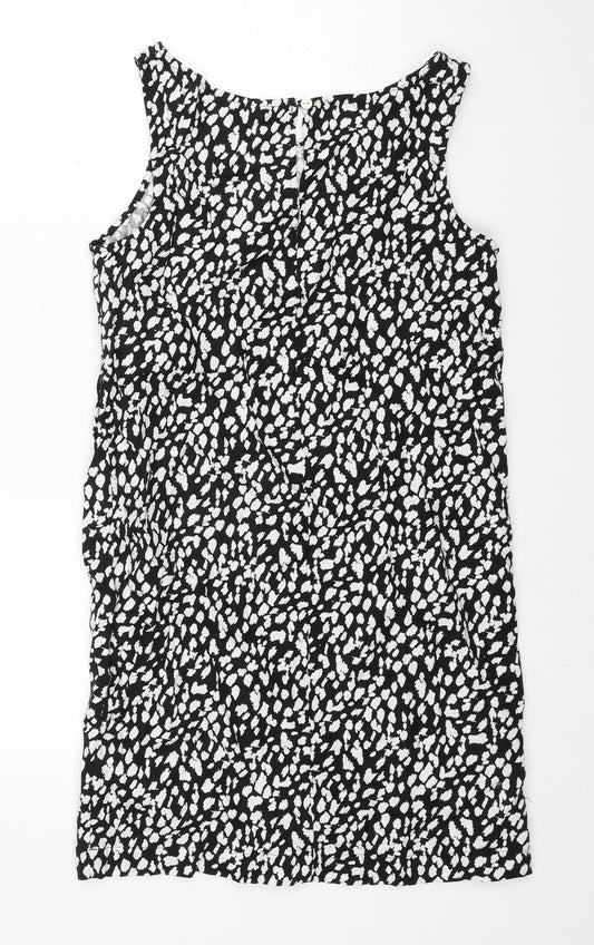 Marks and Spencer Womens Black Geometric Linen A-Line Size 6 Round Neck Button